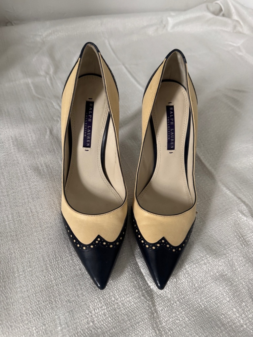 Ralph Lauren Purple label Two-Tone leather pumps Beige Black Brouge  38.5